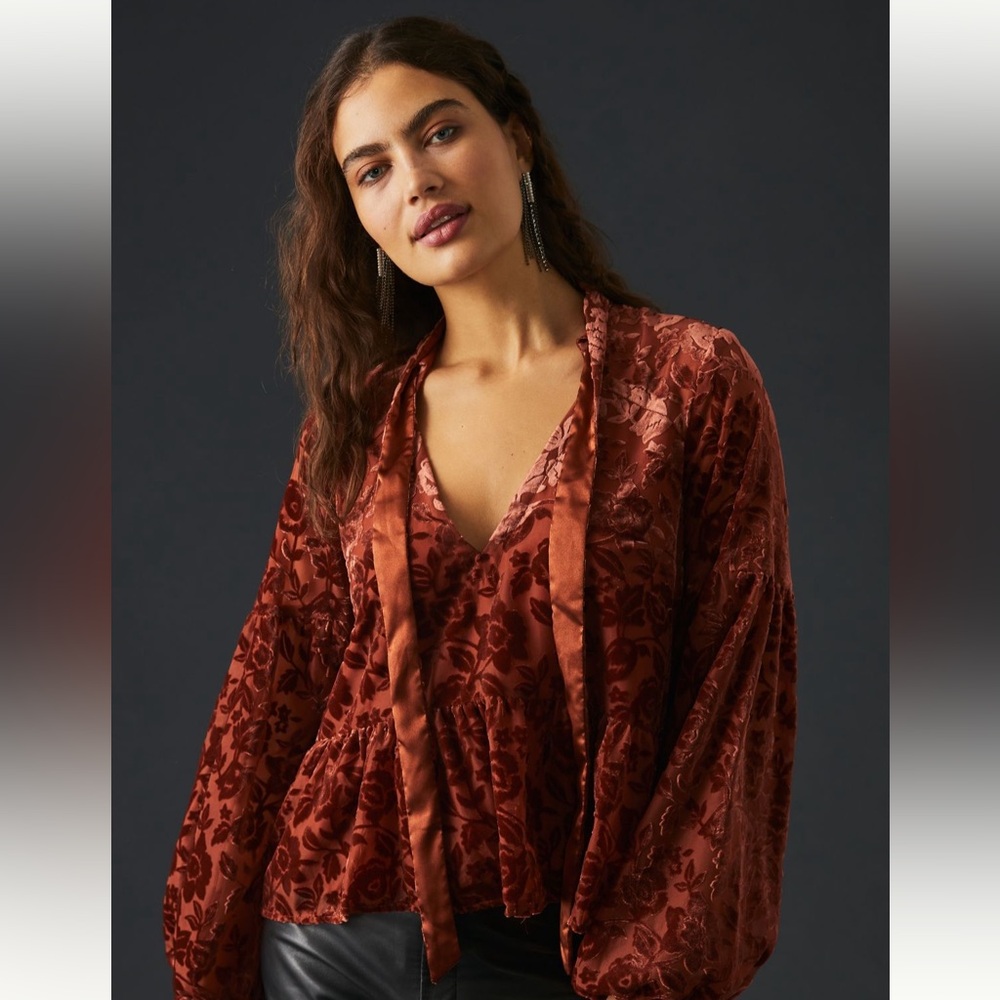 Anthropologie Tie-Neck Blouse Size S